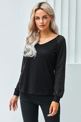 Women's Sheer Stripe V-Neck Top