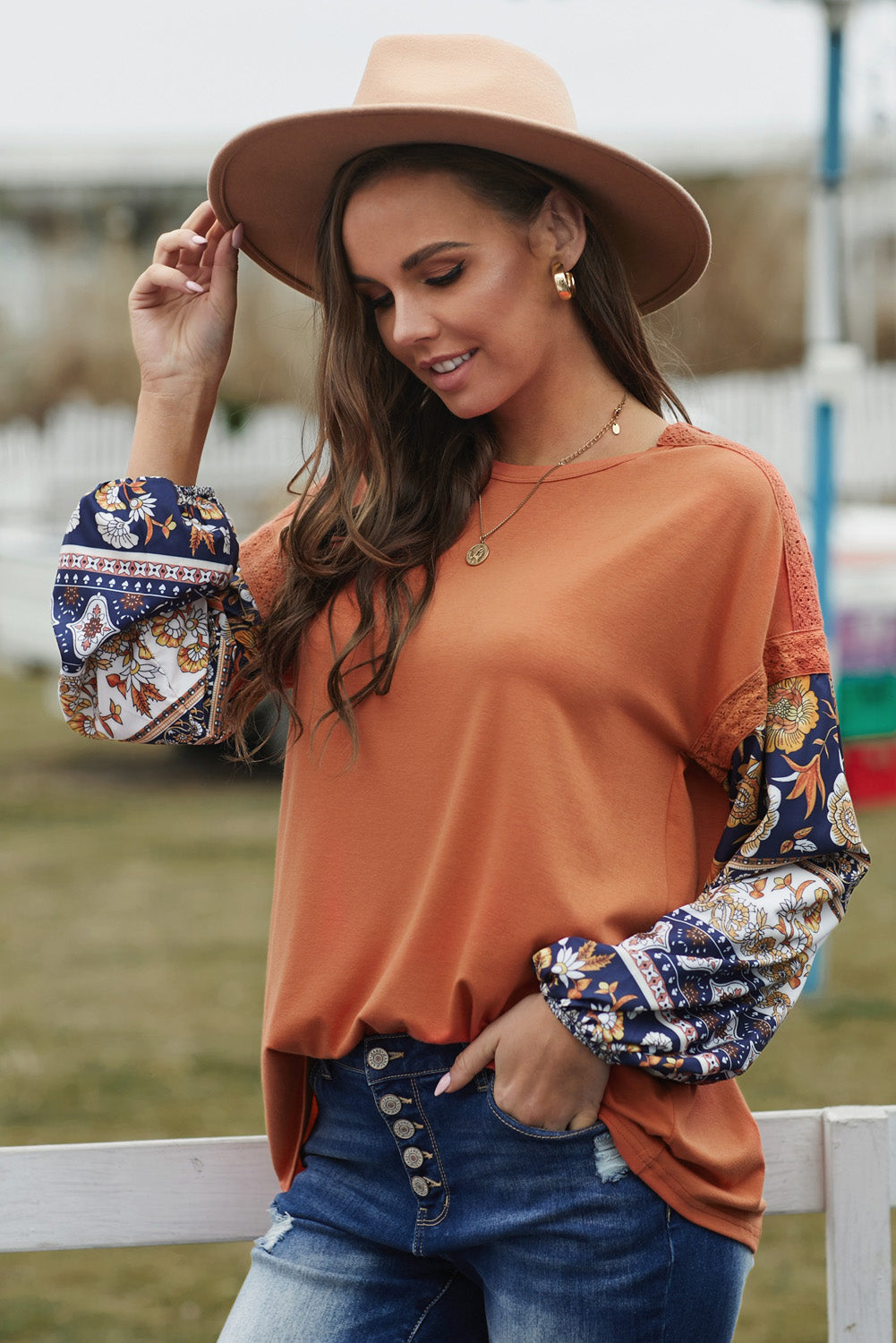 Women's Boho Balloon Sleeve Top