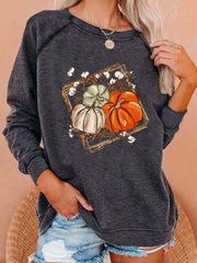 Halloween Pumpkin Print Cozy Long Sleeve Sweatshirt