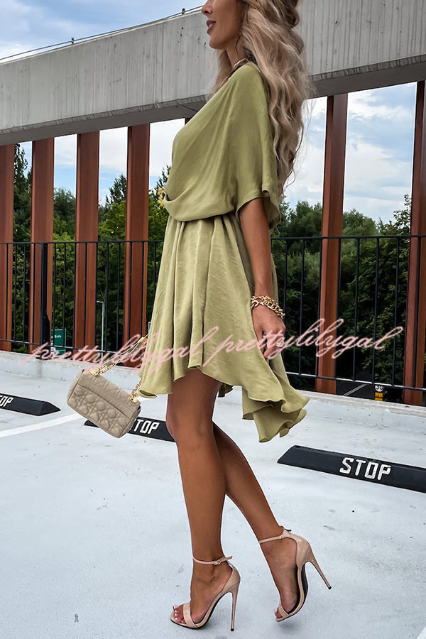 Tell You Something Batwing Sleeve Satin Dress