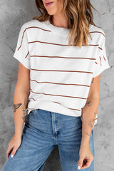 Women's Striped Knit Sweater Short Sleeve Top