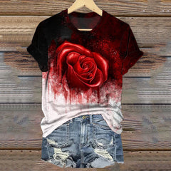 Women's Halloween Bloody Rose Print Casual T-Shirt