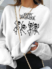 Long Sleeve Happy Skull Print Sweatshirt