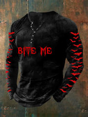 Men's Bite Me Bat Halloween Horror Print T-Shirt