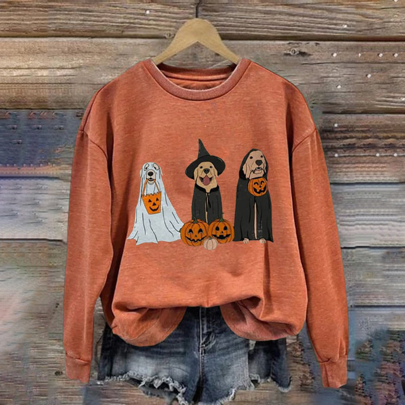 Halloween Dog Pumpkin Print Sweatshirt