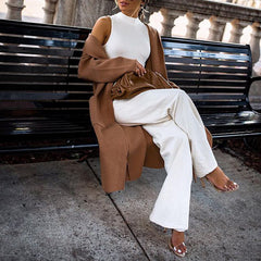 Long-Sleeved Solid Color Loose Woolen Cardigan Coat