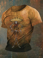 Men's Retro Western Art Print Casual T-Shirt