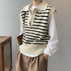Lapel Striped Vintage Vest
