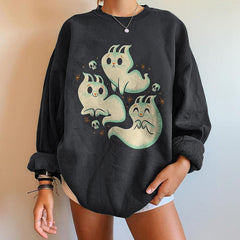 Halloween Ghost Print Crew Neck Sweatshirt