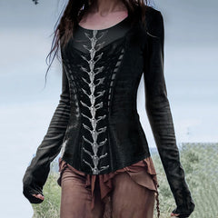 Women's Witch Halloween Gothic Skeleton Spine Art Tops