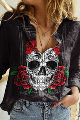 Day Of The Dead Print Long Sleeve Casual Shirt