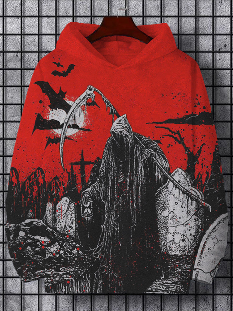 Men's Vintage Halloween Death And Bats Art Hoodie