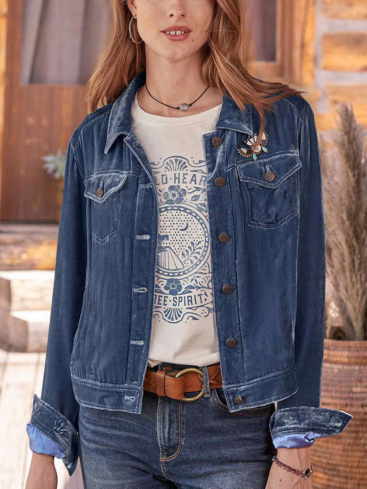Fashion Pocket Solid Button Down Shirt Collar Jacket