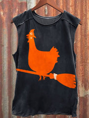 Unisex Vintage Funny Halloween Chicken Witch Print Tank Top