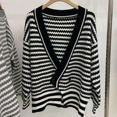 Retro Irregular Loose Striped Cardigan Sweater