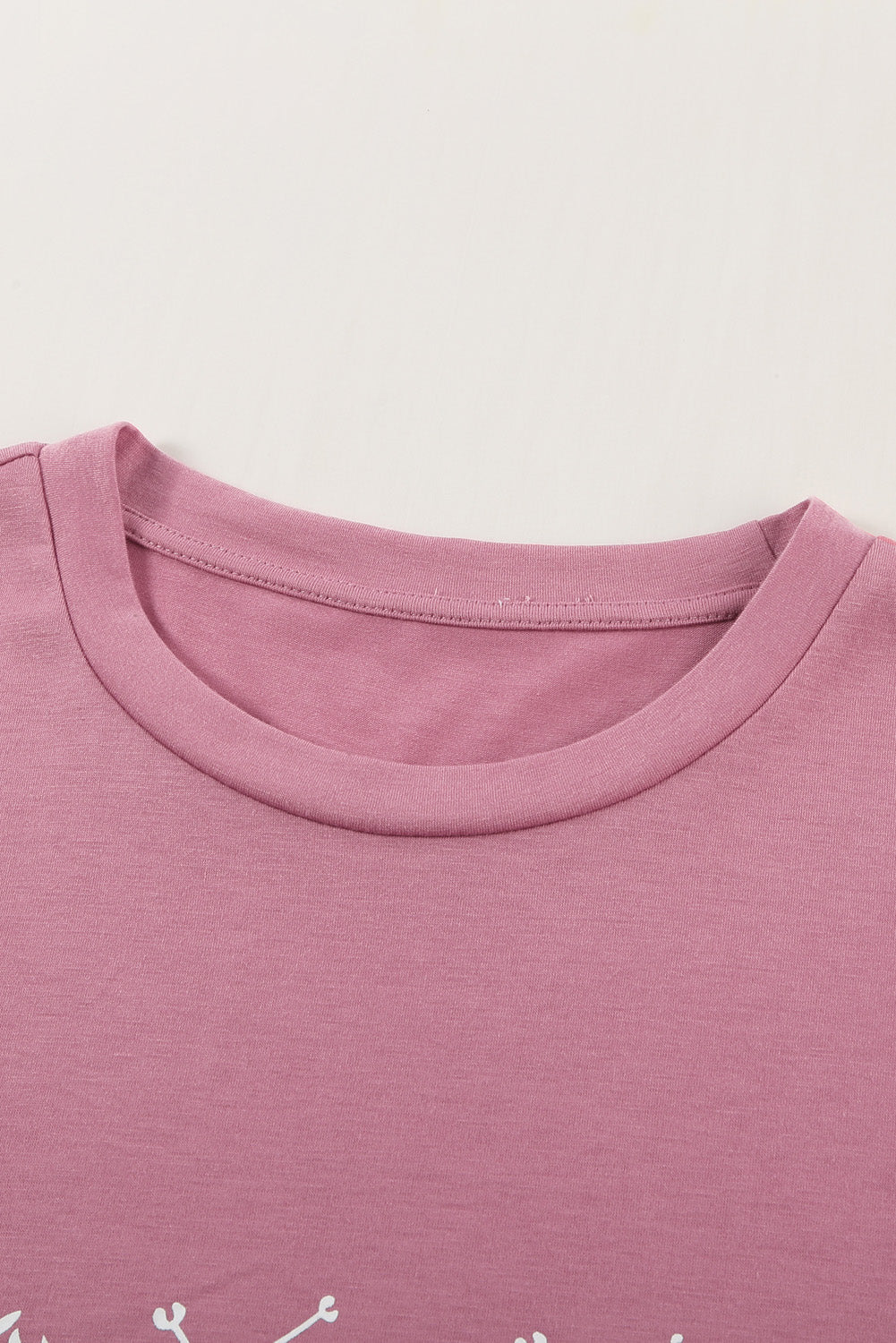 Women's Pink Crew Neck Dandelion Print Short Sleeve T-shirt