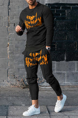 Black Halloween T-Shirt And Pants Two Piece Set