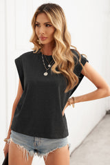 Women's Gray Short Sleeve Cotton Blend Round Neck Tee