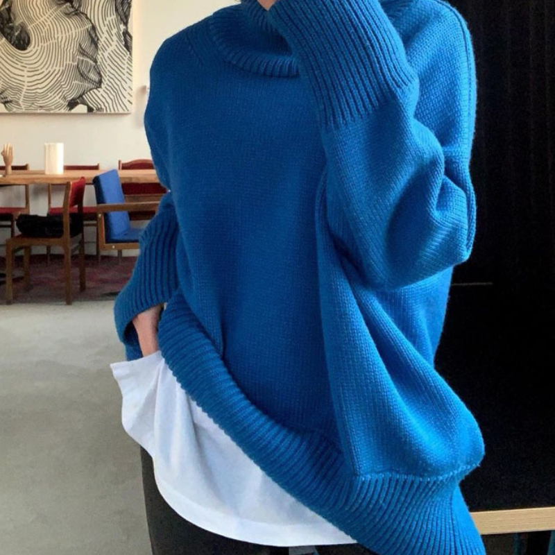 Turtleneck Solid Color Knitted Casual Pullover Sweater
