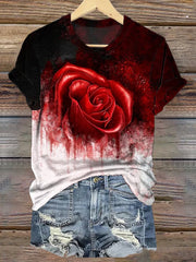 Women's Halloween Bloody Rose Print Casual T-Shirt