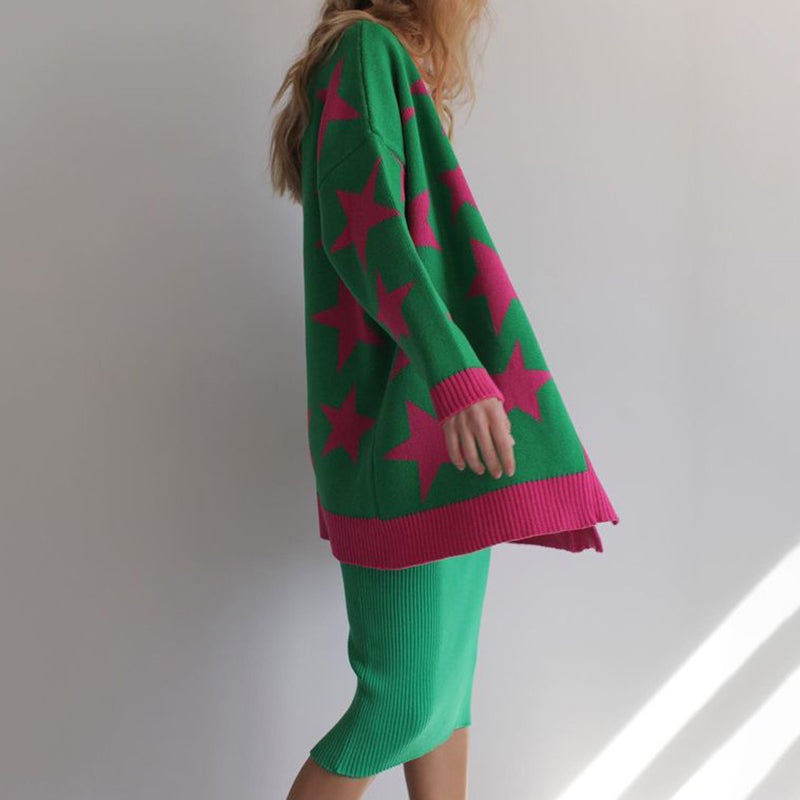 Loose Star Long Sleeve Sweater Cardigan