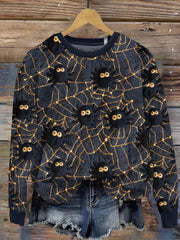 Halloween Spider Print Crew Neck Casual Sweatshirt