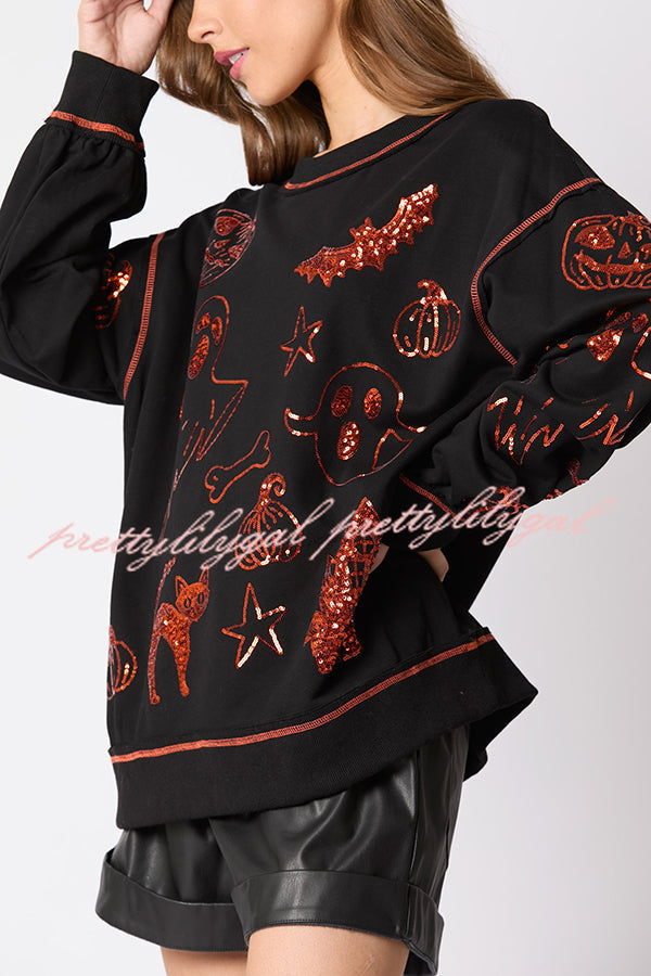 Halloween Graffiti Sequined Loose Casual Sweatshirt