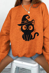 Wizard Cat Print Long Sleeve Sweatshirt