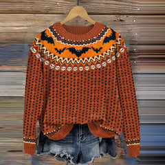 Halloween Bat Print Knitted Pullover Sweater