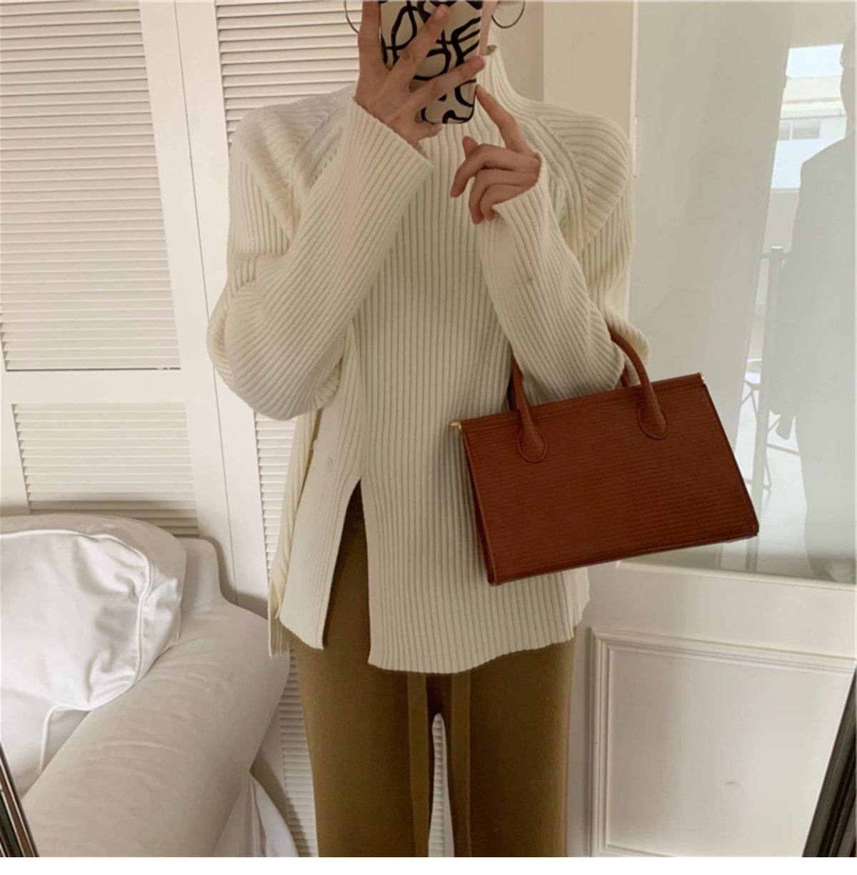 Retro Design Half Turtleneck  Sweater Top