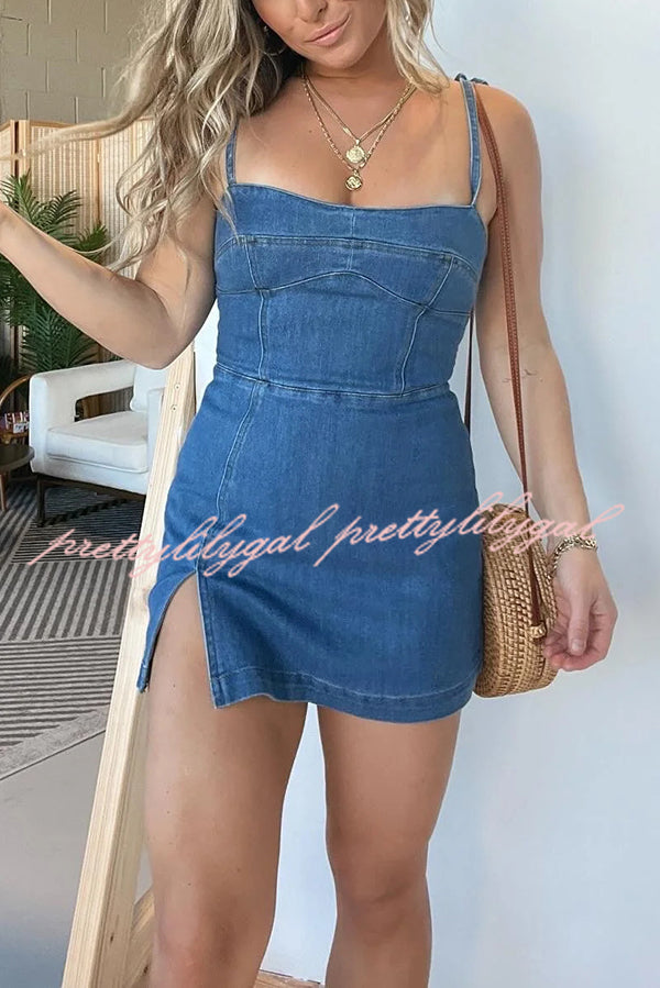 Sexy Backless Slim Fit Slit Denim Mini Dress