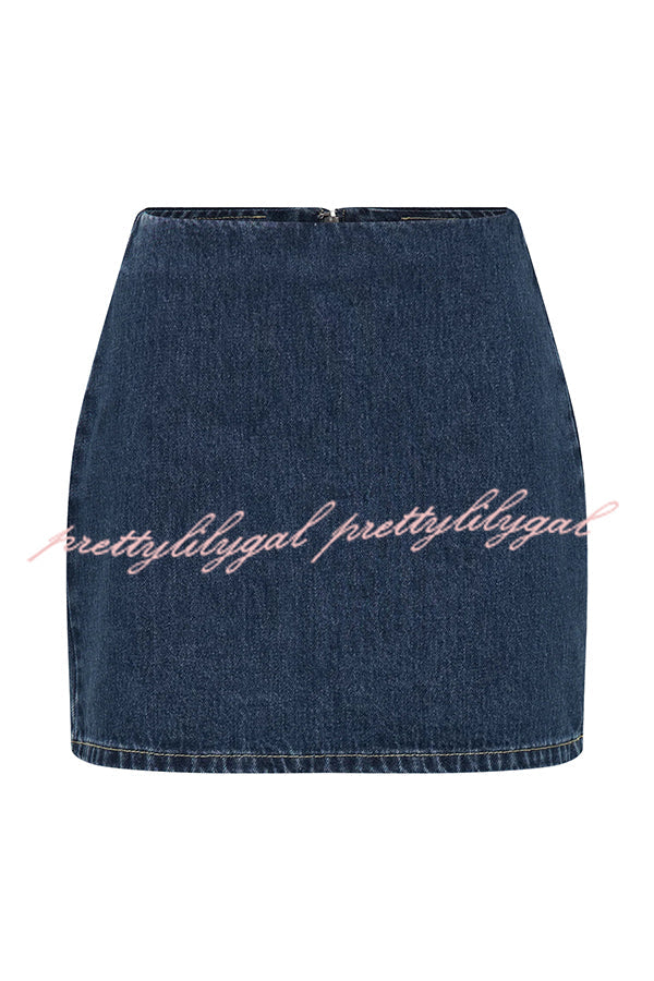 Modern Flavor Denim High Rise Back Zipper A-line Stretch Mini Skirt