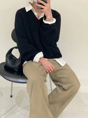 V-neck Soft Waxy Loose Gentle Knit Sweater