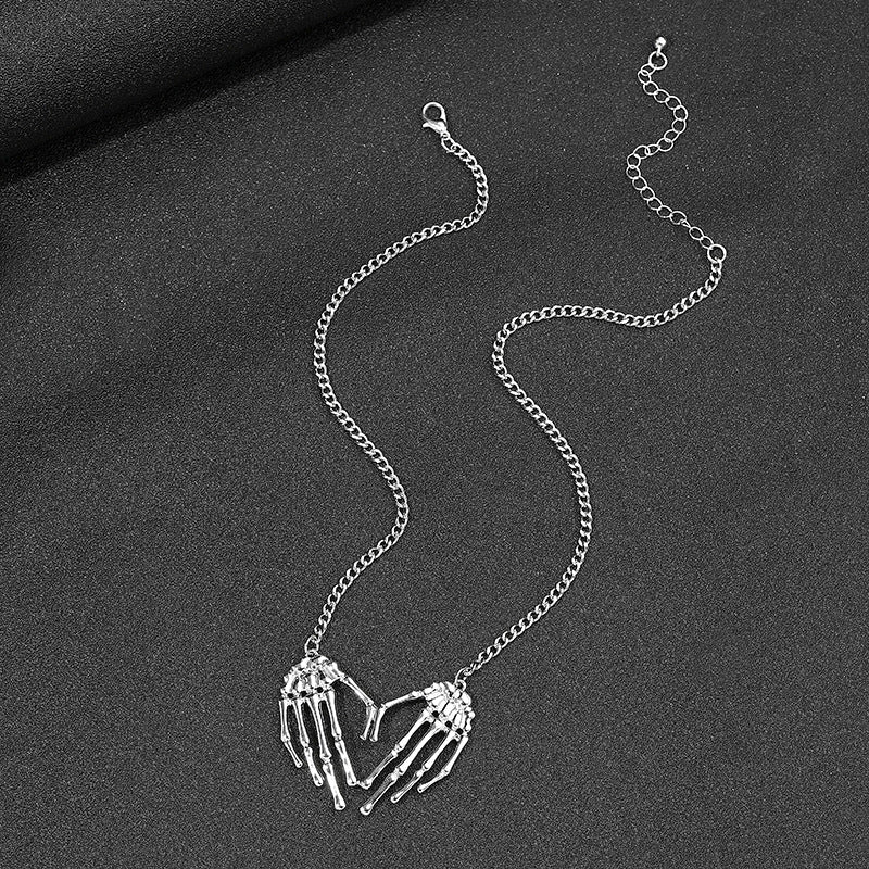 Gothic Punk Skeleton Hand Necklace