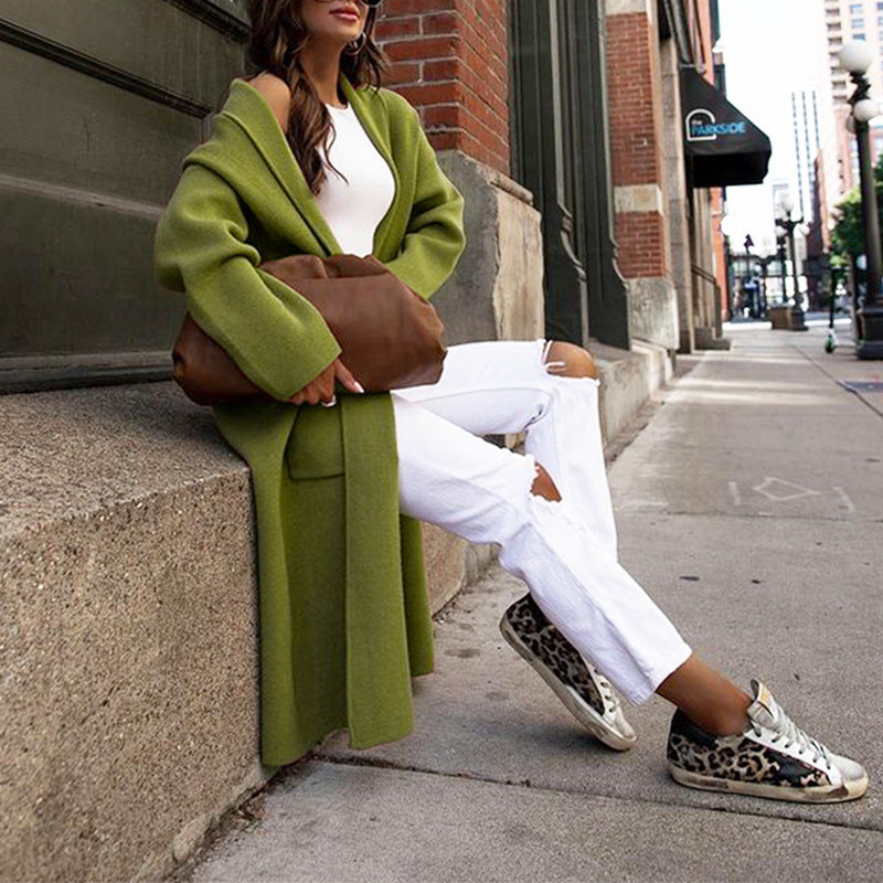 Long-Sleeved Solid Color Loose Woolen Cardigan Coat