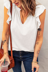 Women's White V Neck Butterfly Sleeve Top