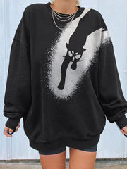 Long Sleeve Halloween Cat Print Sweatshirt