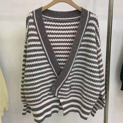 Retro Irregular Loose Striped Cardigan Sweater
