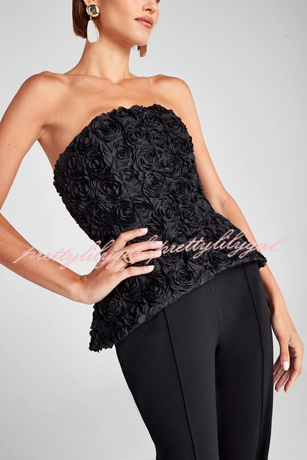 Dramatic Beauty 3D Floral Embroidered Chiffon Bandeau Top