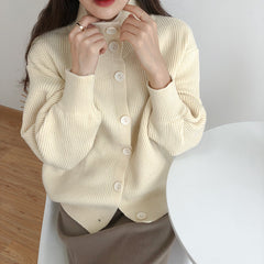 High-Necked Thick Loose Western-Style Knitted Cardigan