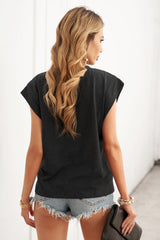 Women's Gray Short Sleeve Cotton Blend Round Neck Tee