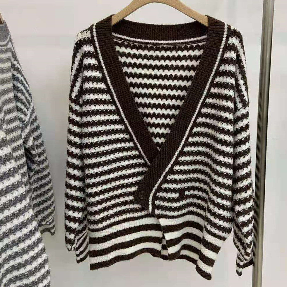 Retro Irregular Loose Striped Cardigan Sweater