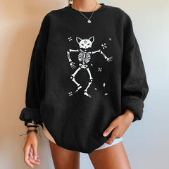 Dancing Skull Cat Print Sweatshirt