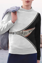 Halloween Black and White Contrasting Devil Teeth Print Sweatshirt