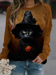 Witch Black Cat Print Sweatshirt