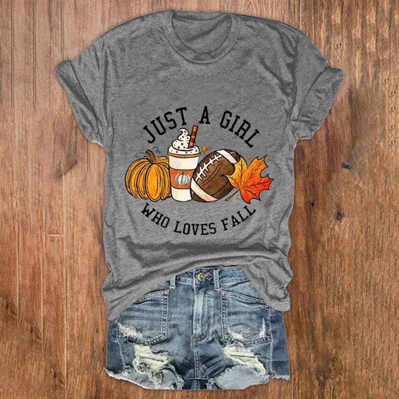 Just A Girl Who Loves Fall Pumpkin Maple Leaf Autumn Print T-Shirt