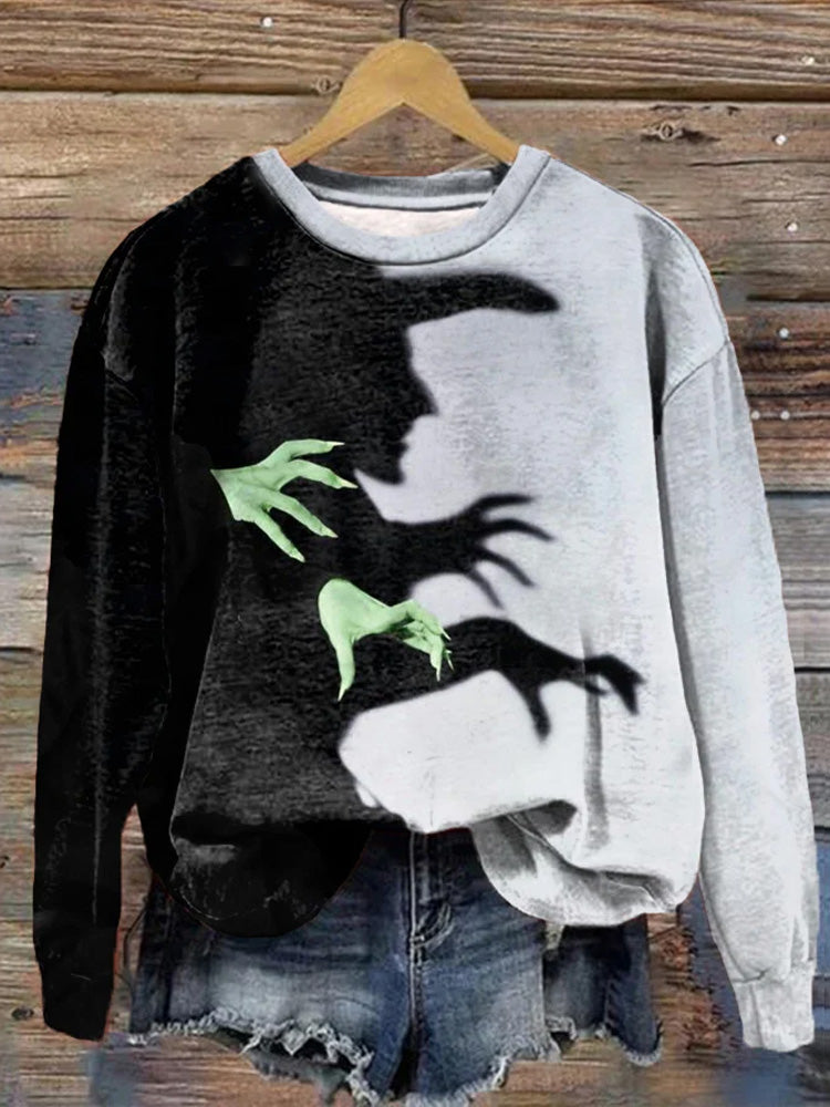 Women's Halloween Witch Shadow Print Casual Sweatshirt