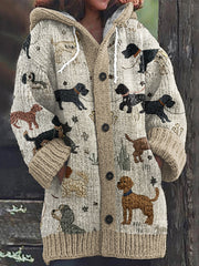 Vintage Funny Dog Lovable Mutts Art Pattern Cozy Cardigan Sweater