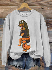 Vintage Happy Dachshund Art Casual Sweatshirt