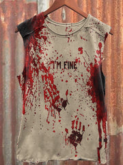I'm Fine Bloody Art Short Sleeve Halloween Tank Top